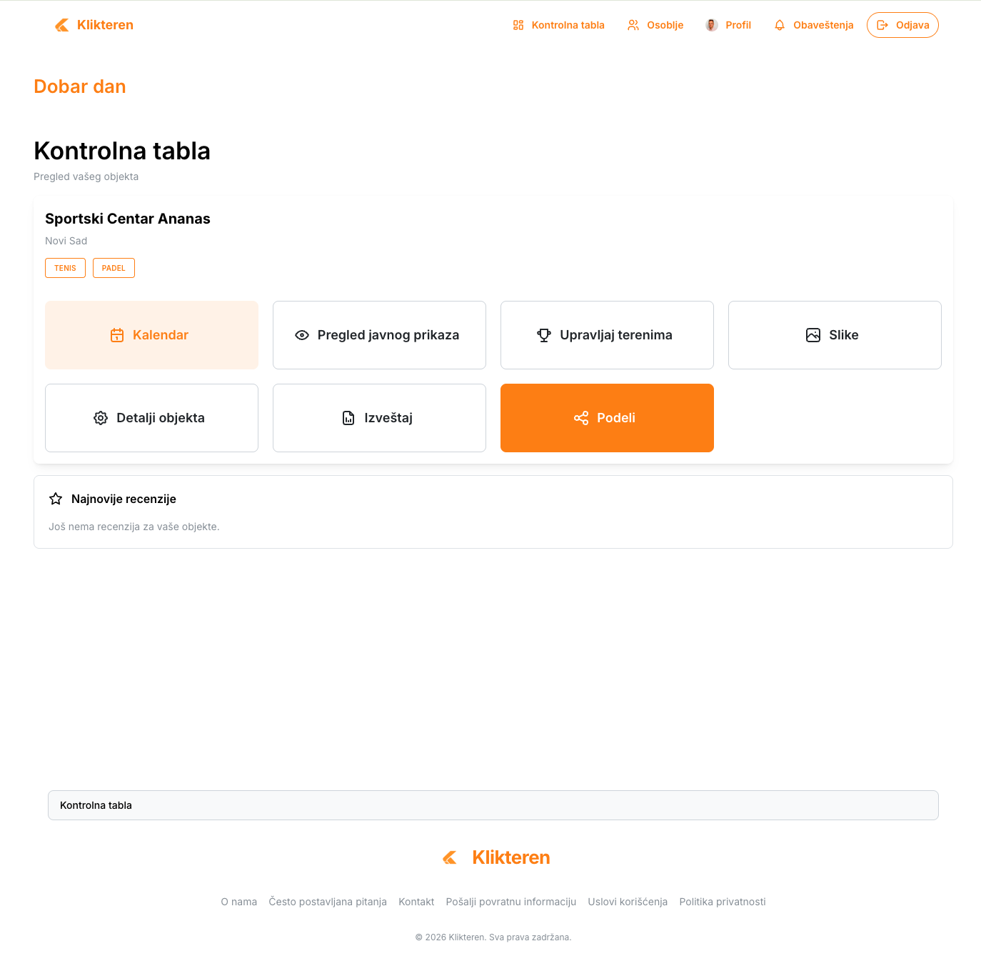 Kontrolna tabla za vlasnika