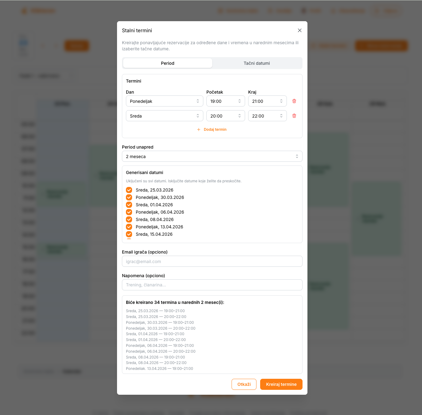 Fleksibilno kreiranje fiksnih termina